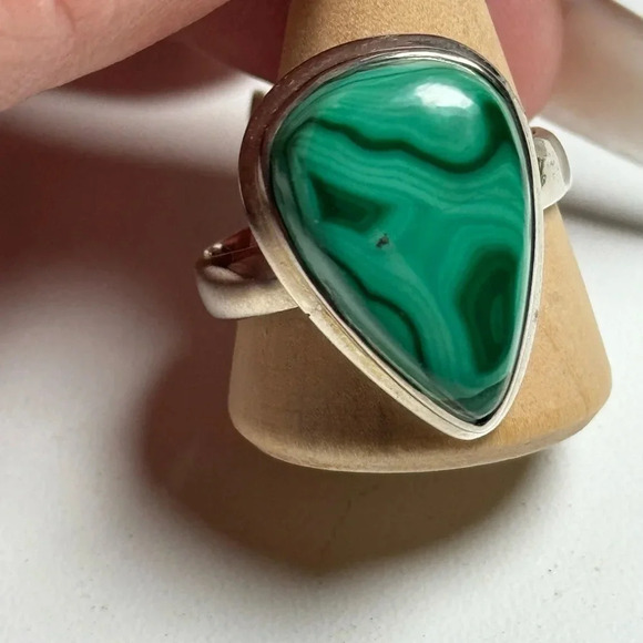 Malachite Ring | Natural Gemstone | 925 Sterling Silver | Size 11 | Jewelry - Picture 10 of 12
